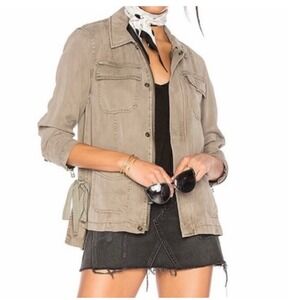 Pam & Gela Jacket Utility Coat Olive Green Tencel Side Ties Casual Size Small